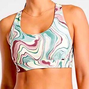 Athleta Ultimate Printed Racer-Back Sports Bra in Activate Marble Size Small